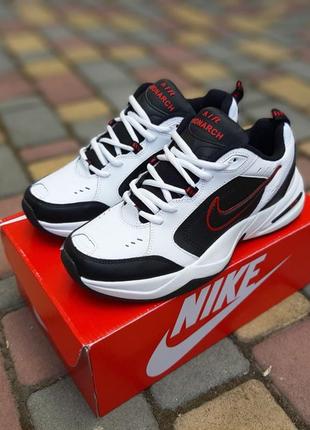 Мужские кроссовки nike air monarch белые с черным с красным / smb
