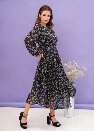 Черное миди платье с мелким цветочным принтом s-xl2 фото