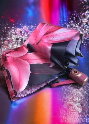 "розовый вальс: зонт с розовыми лилиями на сатиновой ткани и 9 спицами"7 фото