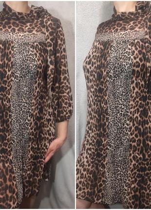 Красивое элегантное итальянское платье плиссе terra di siena леопардовый принт размер s/m9 фото