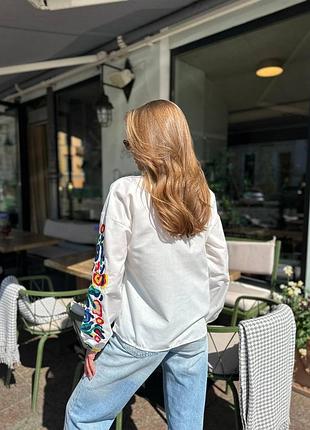 Классическая стильная белая женская вышиванка, рубашка вышитая, блуза с вышивкой...