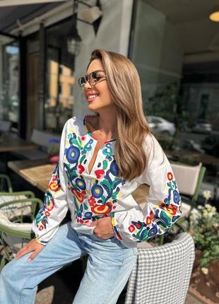 Классическая стильная белая женская вышиванка, рубашка вышитая, блуза с вышивкой...