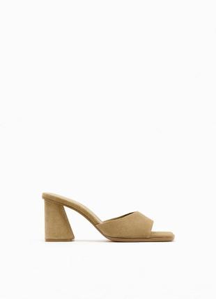 Кожаные босоножки мюли на широком каблуке zara 3372/210
