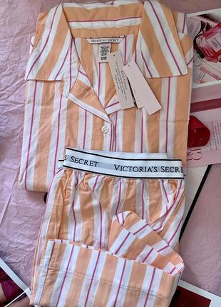 Хлопковая пижама виктория сикрет victoria´s secret cotton oversized long-sleeve pajama set оригинал6 фото