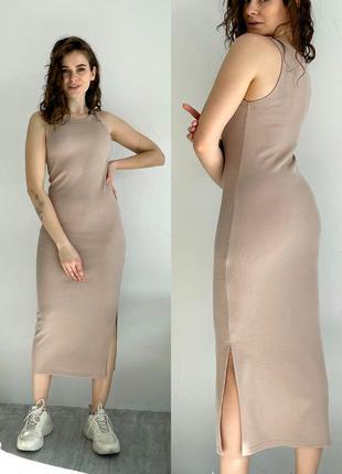 Трендова сукня модна сукня в рубчик сукня з розрізом сукня майка бренд merlini довга сукня обтягуюча сукня майка