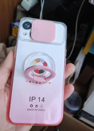 Чохол на айфон 14 iphone 14 рожевий градієнт з кільцем5 фото