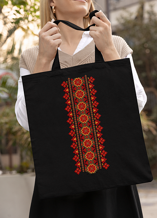 Еко-сумка, шопер, з патріотичним принтом "український жовто-червоний вертикальний орнамент" push it