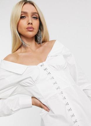 Белое платье-рубашка мини из хлопкового поплина asos design2 фото