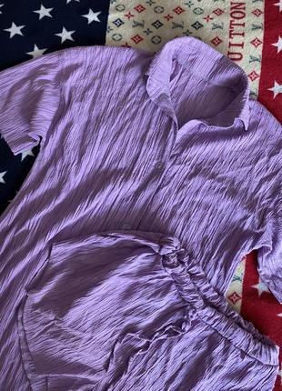 Лиловый костюм жатка двуйка рубашка и шорты
