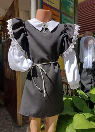 Сарафан школьное платье школьная форма черная с белым3 фото