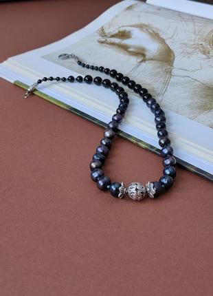 Эксклюзивное ожерелье из черных жемчужин колье жемчуг колье чокер1 фото