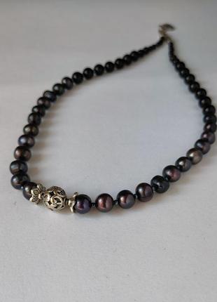 Эксклюзивное ожерелье из черных жемчужин колье жемчуг колье чокер4 фото