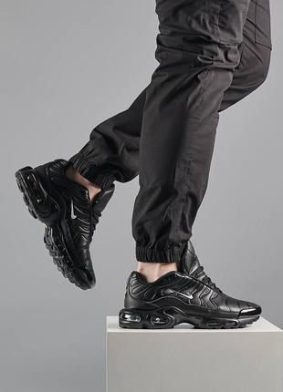 Nike air max tn plus all black white leather8 фото