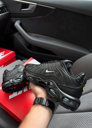 Nike air max tn plus all black white leather4 фото