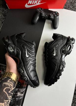 Nike air max tn plus all black white leather6 фото