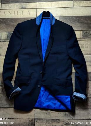 Чоловічий елегантний базовий приталень синій піджак mars&amp;spencer розмір 48