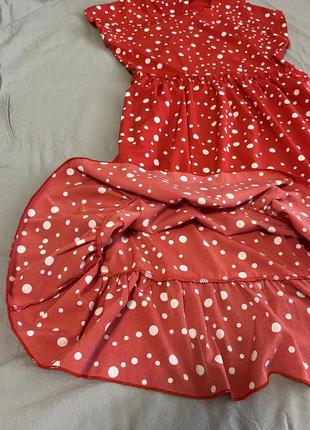 Платье красное в белую точку коктейльное с рюшами свободное  яркое легкое расклешенное летнее в горошек😍 л/хл4 фото