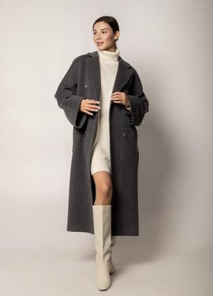 Демисезонное пальто темно-серое кашемировое пальто шерстяное из шерсти демисезонное зимнее в стиле zara massimo dutti reserved asos mango cos h&amp;m3 фото