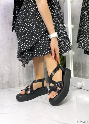 Натуральные кожаные черные босоножки - сандалии на повышенной подошве2 фото