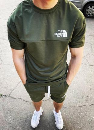 Однотонний спортивний літній костюм хакі футболка шорти4 фото