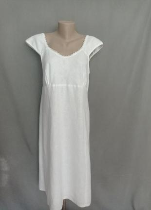 Белое льняное платье - сарафан paz torras5 фото