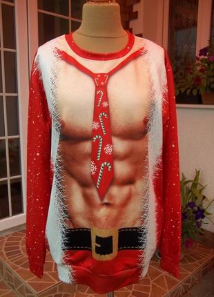 ( l - 48 / 50 р ) мужской новогодний свитер кофта пуловер свитшот (торс санта дед мороз) новый4 фото