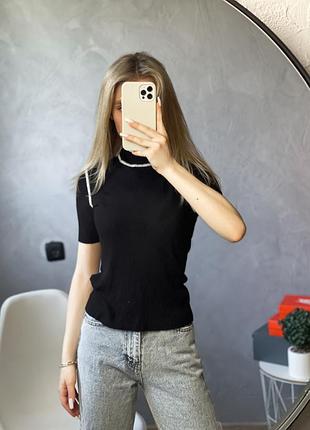 Футболка zara в рубчик зара с контрастным швом черный