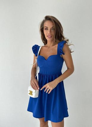 Привлекательное платье с чашками платья женское летнее легкое яркое софт мини короткая оранжевая синяя2 фото