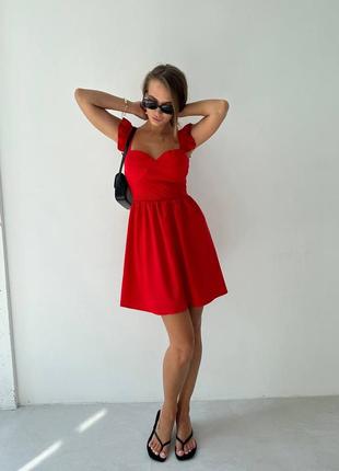 Привлекательное платье с чашками платья женское летнее легкое яркое софт мини короткая красная розовая малина3 фото