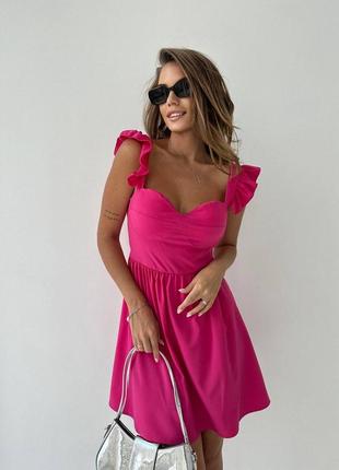 Привлекательное платье с чашками платья женское летнее легкое яркое софт мини короткая красная розовая малина4 фото