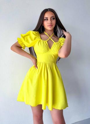 Базовое летнее желтое легкое трендовое платье 2023 года новинка2 фото