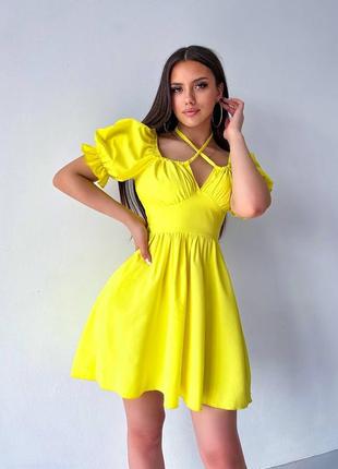 Базовое летнее желтое легкое трендовое платье 2023 года новинка