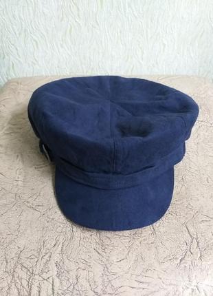 Теплая кепка на меху. шапка с козырьком. фуражка. синяя, зимняя, под замш.4 фото