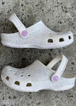 Кроксы сабо шлёпанцы белые с блёсточками crocs (оригинал)2 фото