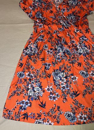 Яркое красивое платье new look оранжевое в цветочный принт синий лёгкое хл2 фото