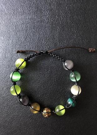 Браслет шамбала из натурального камня кошачий глаз