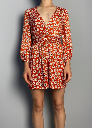Zara платье вискоза комбинезон в цветы с вырезом натуральный летний2 фото