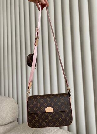 Сумка в стиле louis vuitton / lv multi pochette brown pink / сумка с розовым ремешком6 фото