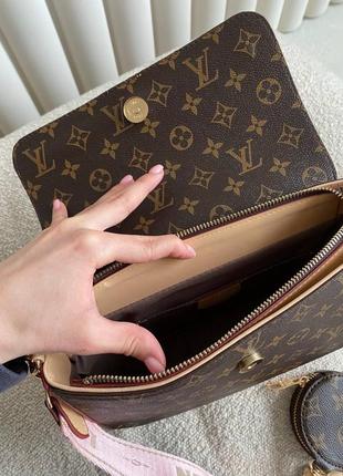 Сумка в стиле louis vuitton / lv multi pochette brown pink / сумка с розовым ремешком3 фото