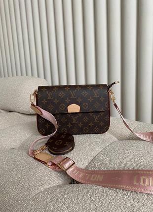 Сумка в стиле louis vuitton / lv multi pochette brown pink / сумка с розовым ремешком