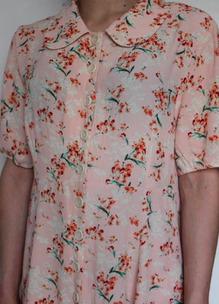 Zara вискозное натуральное мыло летнее платье с воротничком в цветочный принт на пуговицах4 фото