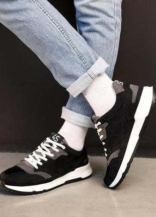 Стильные мужские черные кроссовки весенне-осенние, нубук+текстиль, демисезон, мужская обувь8 фото