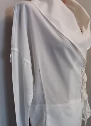 Стильная белоснежная рубашка, блузка со шнуровкой, большой воротник2 фото