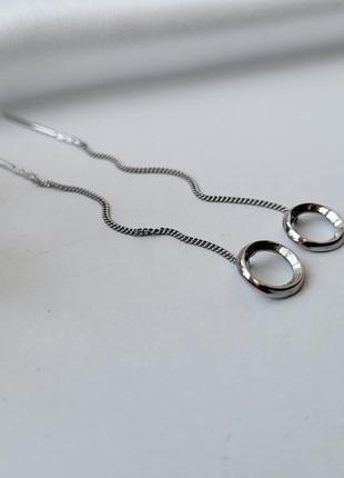 Серебряные серьги пара серьги-протяжки цепочки круг без камней серебро 925 пробы родированное 540471р 1.20г3 фото