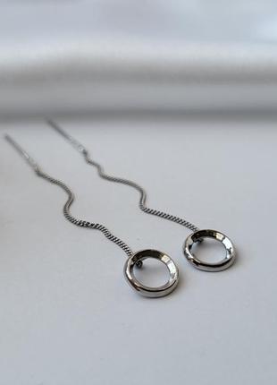 Серебряные серьги пара серьги-протяжки цепочки круг без камней серебро 925 пробы родированное 540471р 1.20г