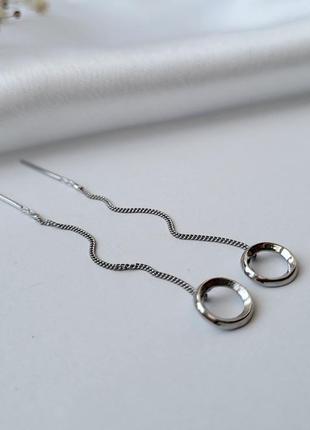 Серебряные серьги пара серьги-протяжки цепочки круг без камней серебро 925 пробы родированное 540471р 1.20г5 фото