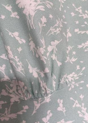 Качественная трендовая блуза с длинным рукавом мятного цвета в цветочный принт8 фото