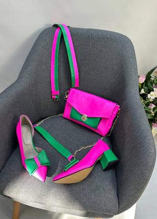 Яскраві шкіряні туфлі човники лодочки + сумка клатч в колір7 фото