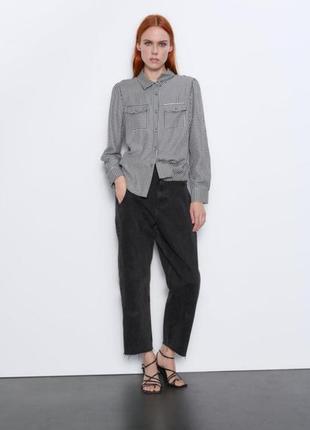 Zara рубашка с карманами в принт "утиной лапки "4 фото