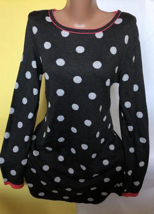 Удлинённый свитер-платье  в горошек1 фото